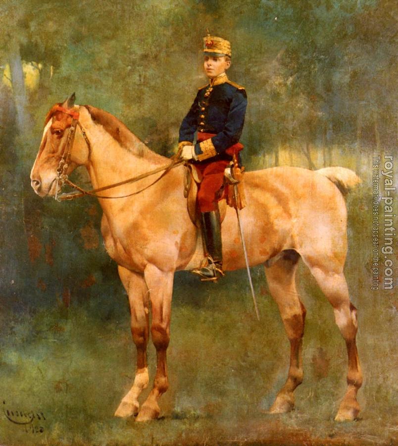 Jose Cusachs Y Cusachs : A Portrait Of Alfonso III On Horseback